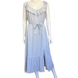 Paige Kiarra Dress Womens L Salt Blue Ruffle Tie Waist Sleeveless Midi